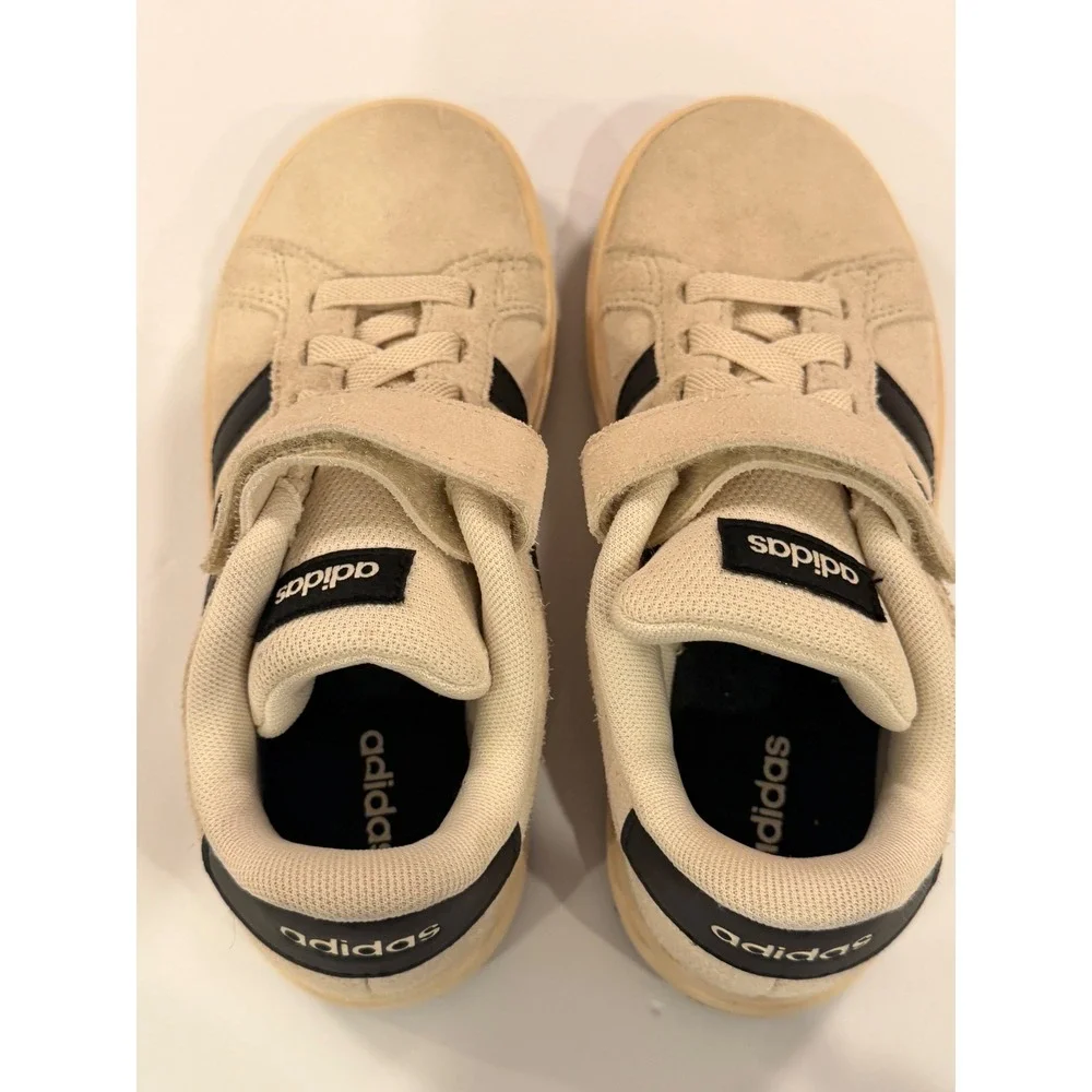 Adidas Grand Court Kids Suede Sneakers Cream Black 13.5K JR5568